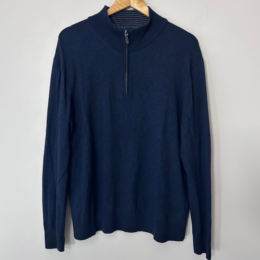 UNTUCKit Belguardo Sweater Mens XXL Navy Blue 100% Merino Wool 1/4 Zip Pullover